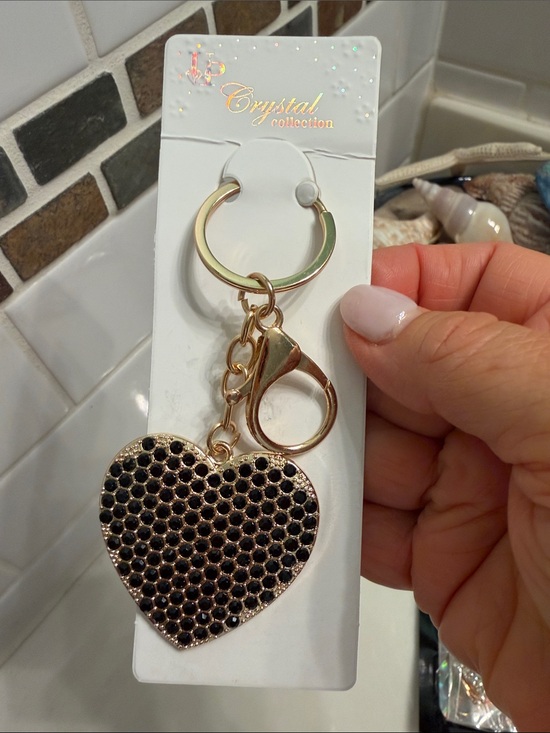 Accessories - Gold Heart Keychain with Black Crystal Accent